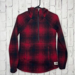 The North Face Women’s 1/2 Zip Black & Red Plaid Hooded Pullover Sz XS